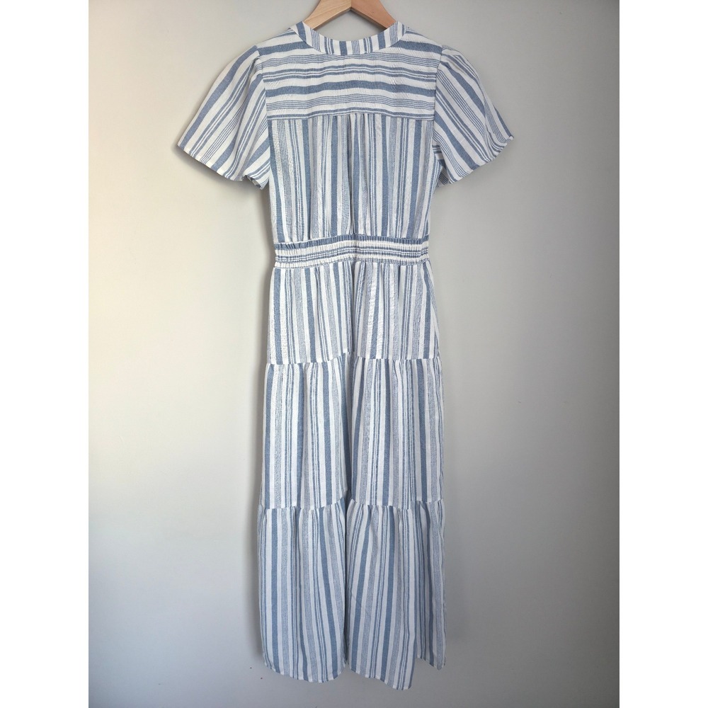 Monteau LA Blue Stripe Midi Dress Women S Boho Summer Elastic Waist - Picture 5 of 10